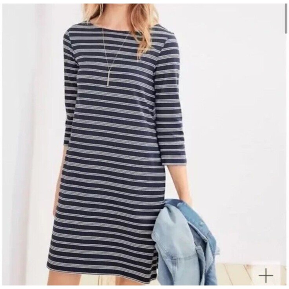 Garnet Hill Women's Size 6 Bateau Neck Navy‎ White Striped Organic Cotton Dress